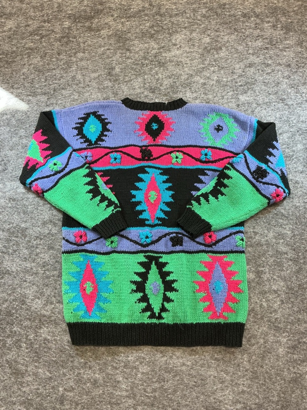 Men's Colorblock Aztec Knit Sweater - Black, Green, Purple, Pink Size S - Picture 4 of 4